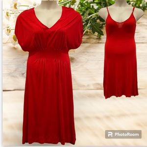 Anthropologie Red Orange V-Neck Dress with Slip